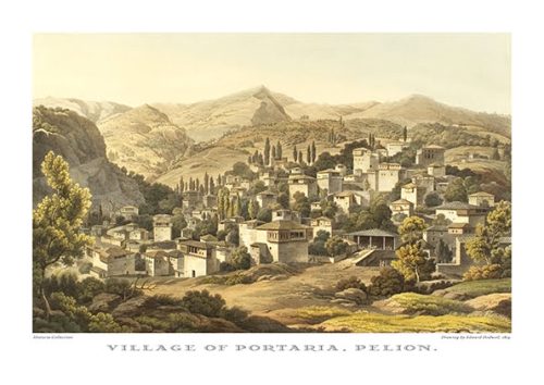Edward Dodwell. Village of Portaria, Pelion, 1819