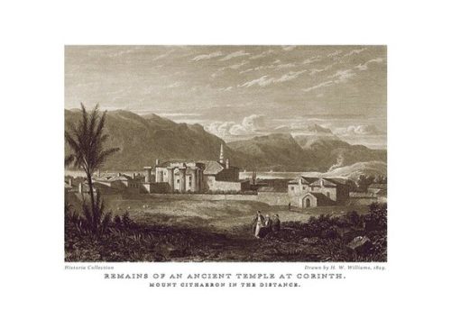 H. W. Williams. Remains of an ancient temple at Corinth, Mount Cithaeron in the distance, 1829